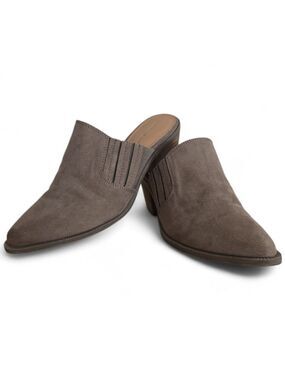 American Eagle Faux Suede Mule Heels Size 7 Taupe Block Heel